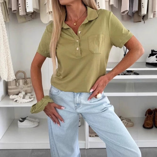 Damen Poloshirt mit Knopfleiste und Brusttasche Heidi-Mode