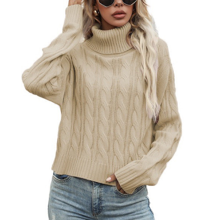 Damen Rollkragenpullover mit strukturiertem Zopfmuster und lässigem Schnitt Heidi-Mode