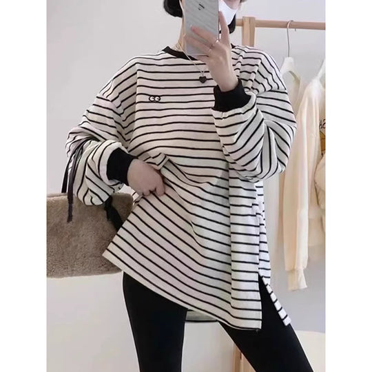 Femme Cozy Gestreiftes Oversized Pullover Sweatshirt Heidi-Mode