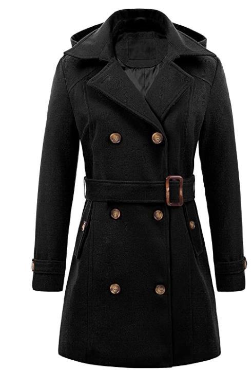 Damen eleganter Peacoat mit doppelter Knopfleiste und Taillengürtel Heidi-Mode