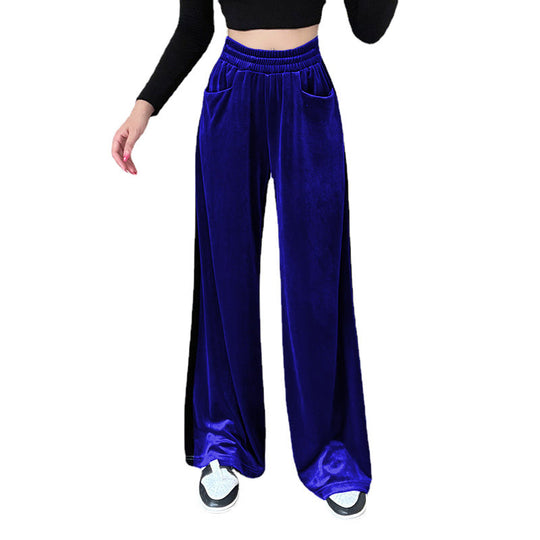 Damen Weite Samt-Hose mit elastischem Bund und praktischen Taschen Heidi-Mode