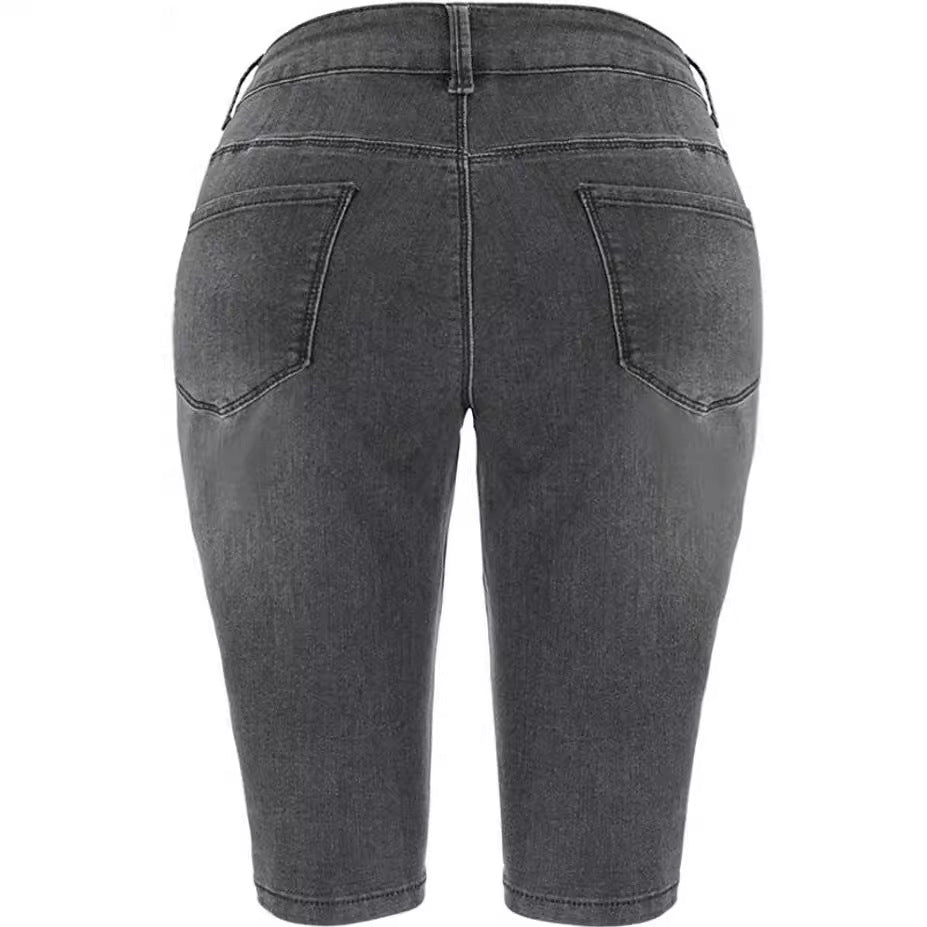 Damen Denim Radlerhosen mit modischem Biker-Detail Heidi-Mode