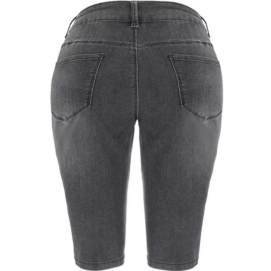 Damen Denim Radlerhosen mit modischem Biker-Detail Heidi-Mode