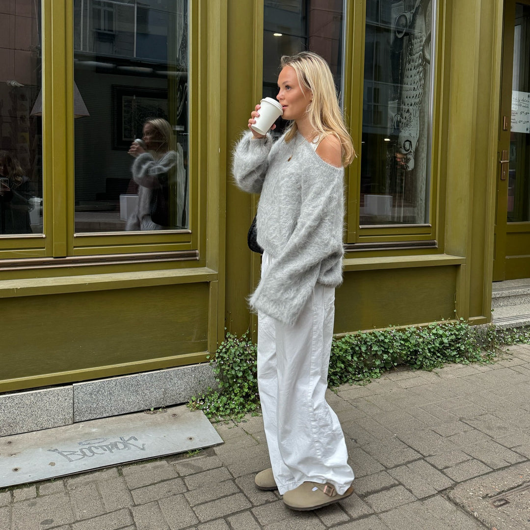 Damen Weicher Pullover aus Mohair-Mix mit oversized Ärmeln Heidi-Mode