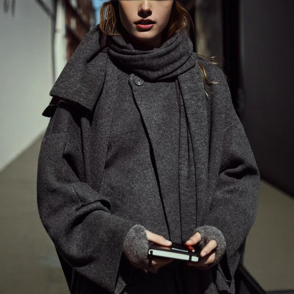 Damen asymmetrische Wickeljacke mit großem Kragen Heidi-Mode