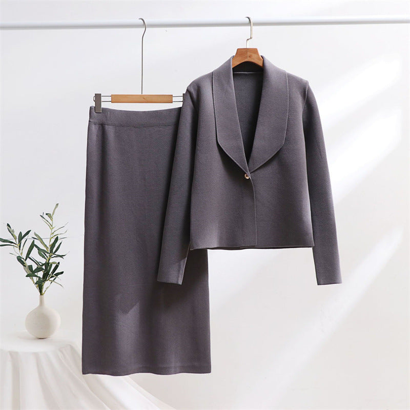 Damen elegantes Strickensemble mit Blazer und Midi-Rock Heidi-Mode