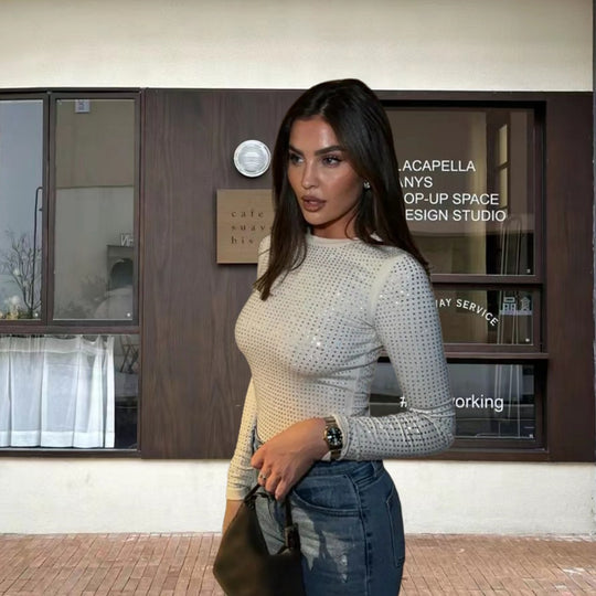 Damen figurbetontes Longsleeve-Oberteil mit Raffungen Heidi-Mode