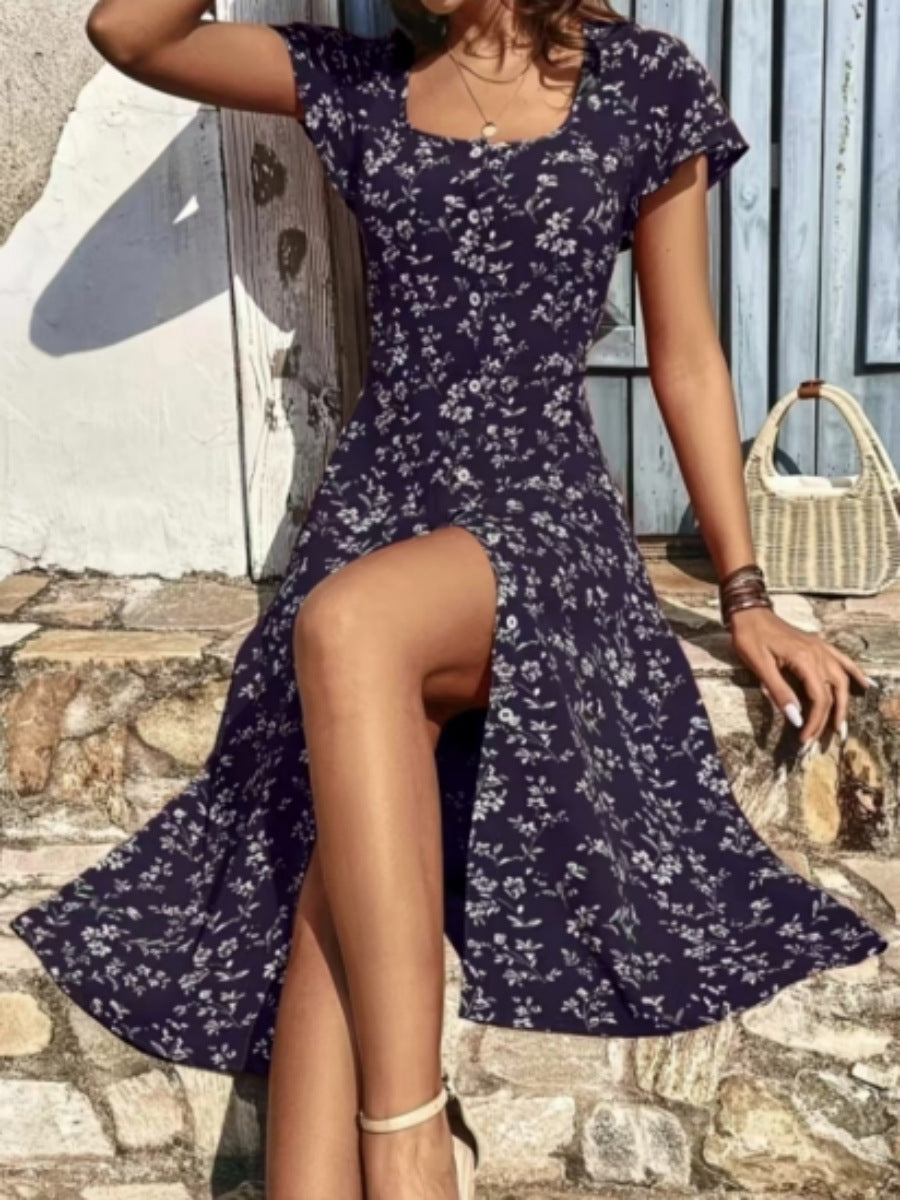Damen Midi Kleid mit floralen Mustern und Knopfleiste Heidi-Mode