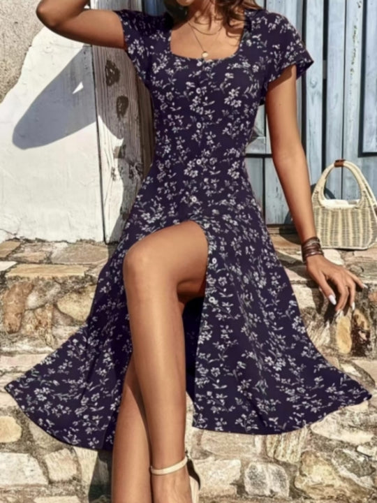 Damen Midi Kleid mit floralen Mustern und Knopfleiste Heidi-Mode