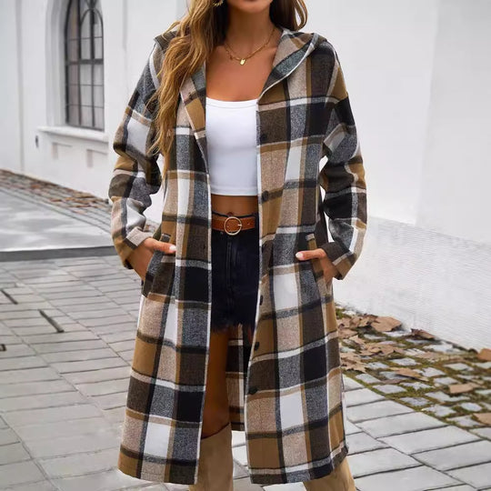 Damen Karierter Mantel mit moderner Schnittführung und praktischem Taschen-Design Heidi-Mode