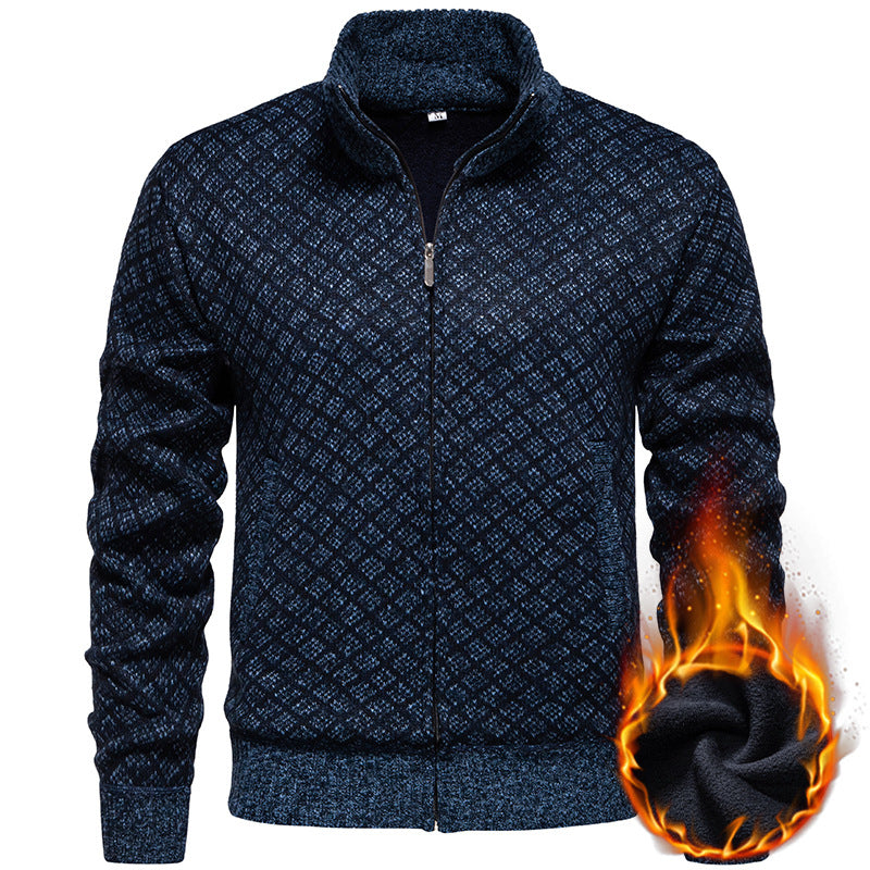 Herren Strickjacke im modernen Rautenmuster mit durchgehendem Reißverschluss Heidi-Mode