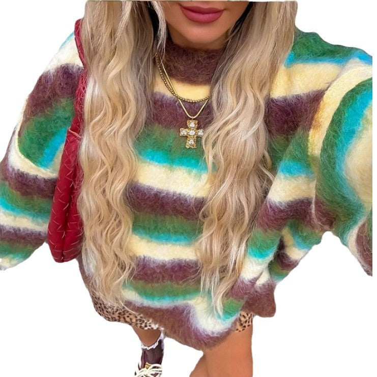 Damen Trendiger Pullover mit buntem Streifenmuster und lässigem Schnitt Heidi-Mode