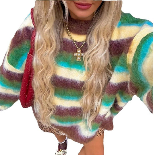 Damen Trendiger Pullover mit buntem Streifenmuster und lässigem Schnitt Heidi-Mode