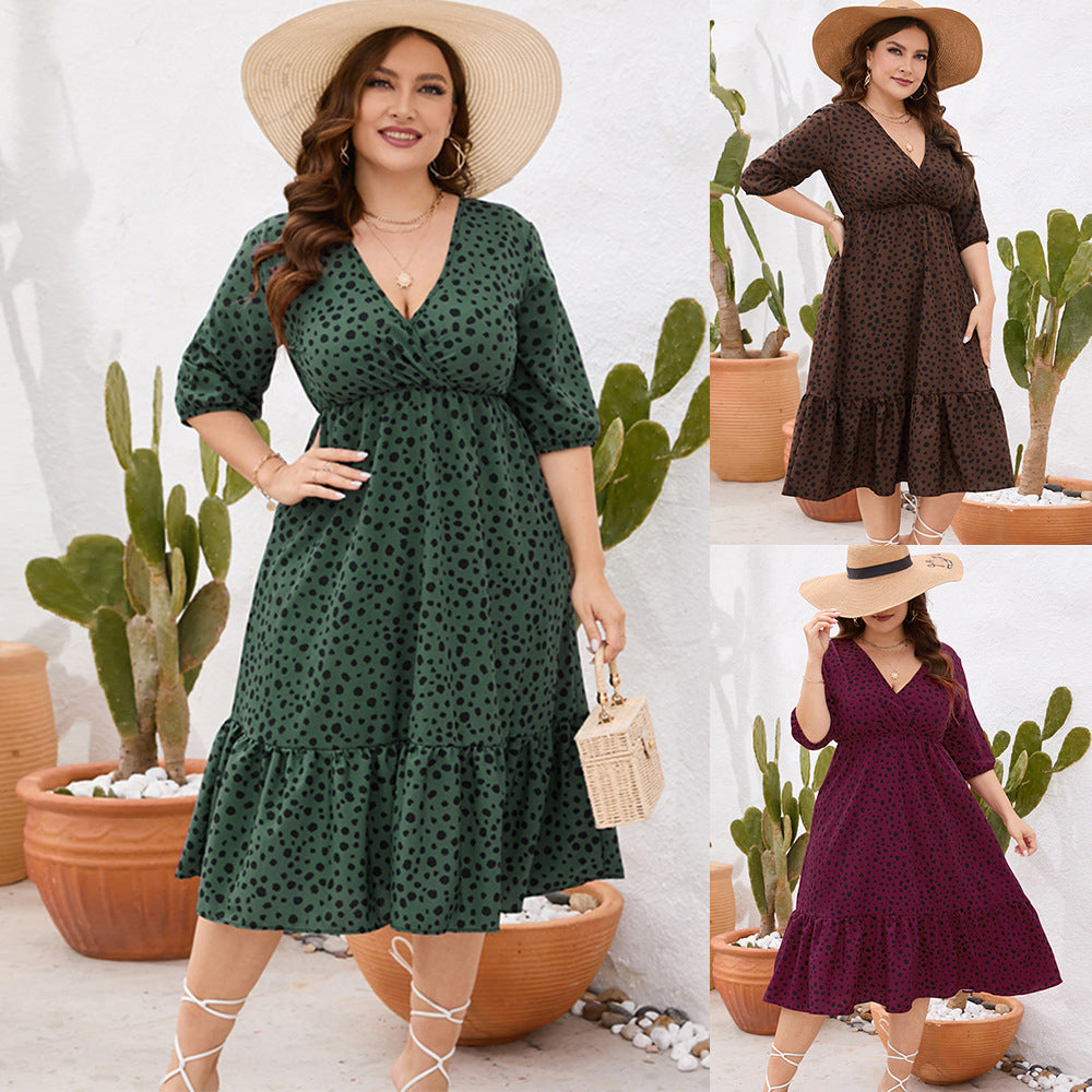 Heidi-Mode | Damen Drei Viertel Ärmel Gepunktetes Mini Kleid