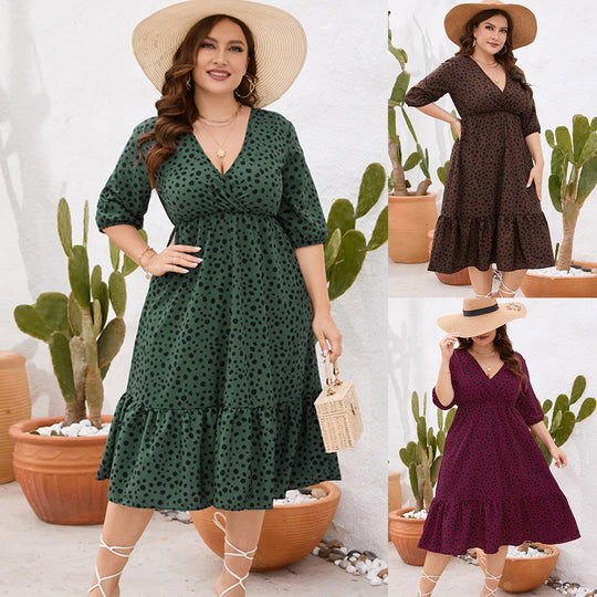 Heidi-Mode | Damen Drei Viertel Ärmel Gepunktetes Mini Kleid