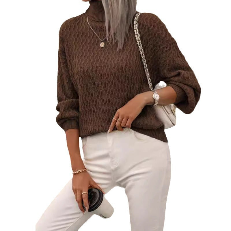 Damen Rollkragenpullover mit strukturiertem Muster und lässiger Passform Heidi-Mode