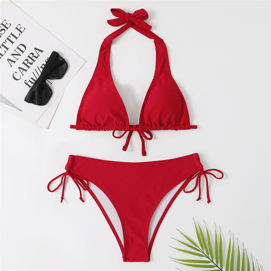 Damen Triangel-Bikini mit verstellbaren Trägern und seitlichem Bindeband Heidi-Mode
