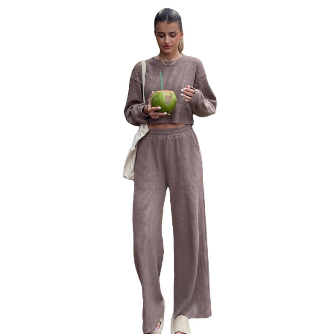 Damen Lässiges Waffeltextur Zwei-Teiliges Outfit Heidi-Mode
