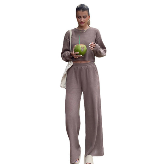 Damen Lässiges Waffeltextur Zwei-Teiliges Outfit Heidi-Mode