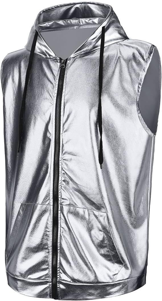 Herren angesagte Kapuzenweste mit metallischem Glanz und praktischen Taschen Heidi-Mode
