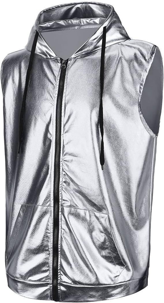 Herren angesagte Kapuzenweste mit metallischem Glanz und praktischen Taschen Heidi-Mode