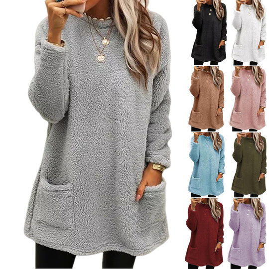 Damen Kuscheliger Fleece-Pullover mit weitem Schnitt und praktischen Taschen Heidi-Mode