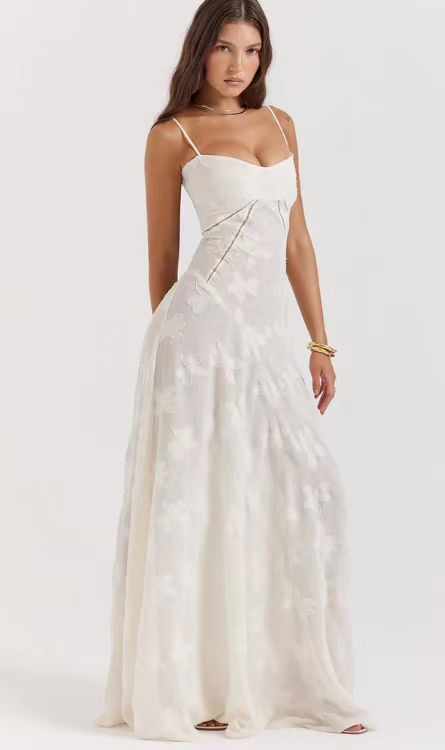 Damen elegantes Abendkleid mit feinen Spitzenverzierungen und Spaghettiträgern Heidi-Mode