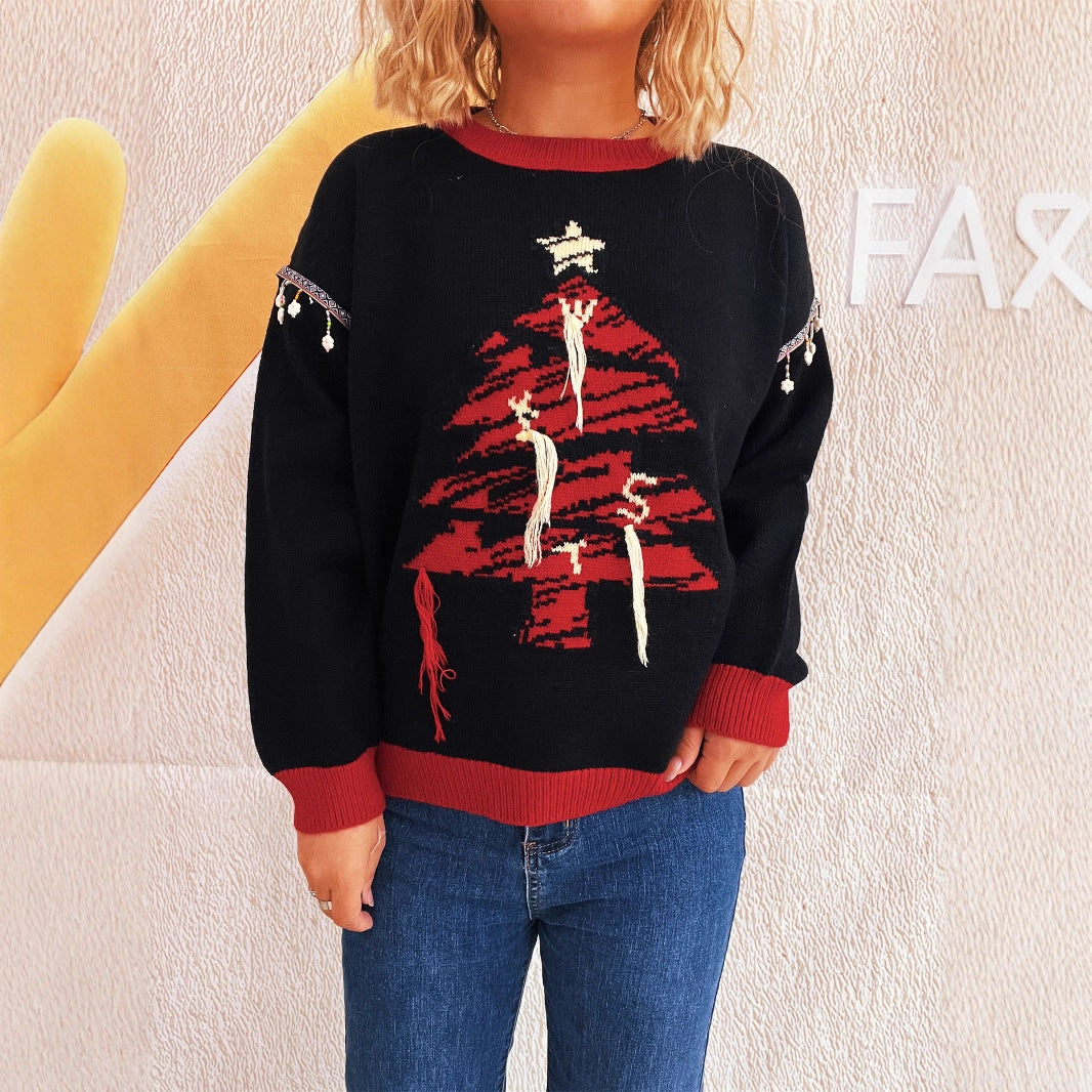 Damen Weihnachts-Pullover mit festlichem Baum-Motiv und edlen Details Heidi-Mode