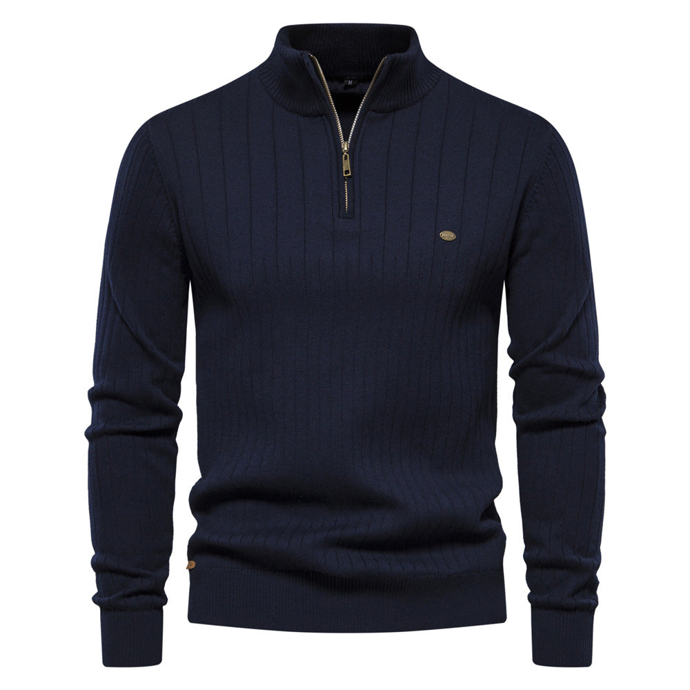 Herren Pullover mit eleganter Rippstruktur und halbem Reißverschluss Heidi-Mode