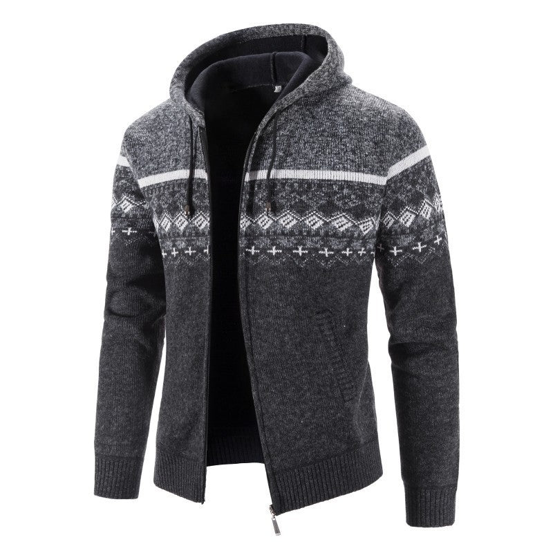 Herren Strickjacke mit modernem Norweger-Muster und hohen Kragen Heidi-Mode