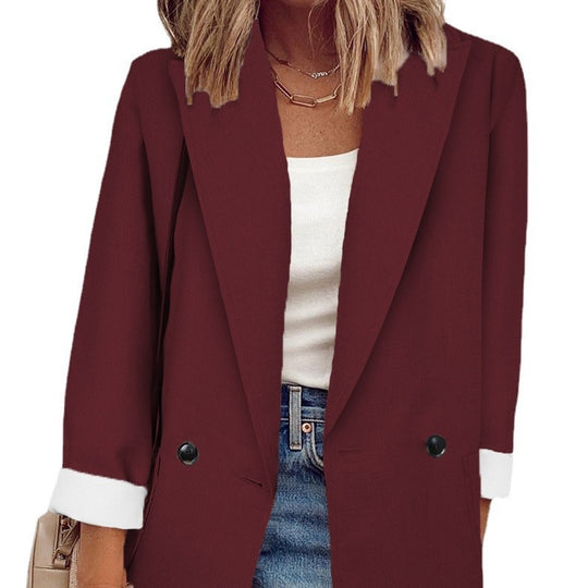 Damen modischer Blazer im Oversized-Schnitt mit tiefen Taschen und umgeschlagenen Ärmeln Heidi-Mode