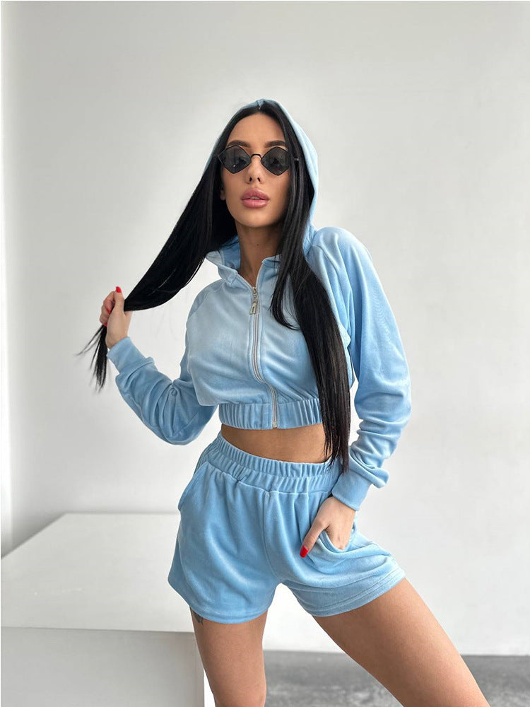Damen Sportliches Freizeit-Loungewear-Set mit Kurzjacke und Shorts Heidi-Mode