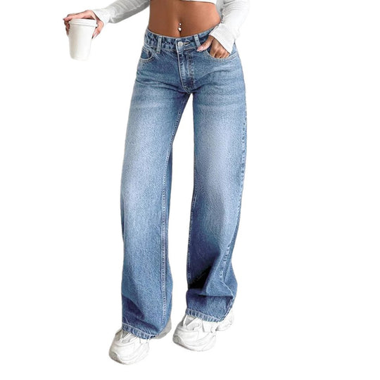 Damen Weite Jeans mit lässigem Schnitt und hohem Bund Heidi-Mode