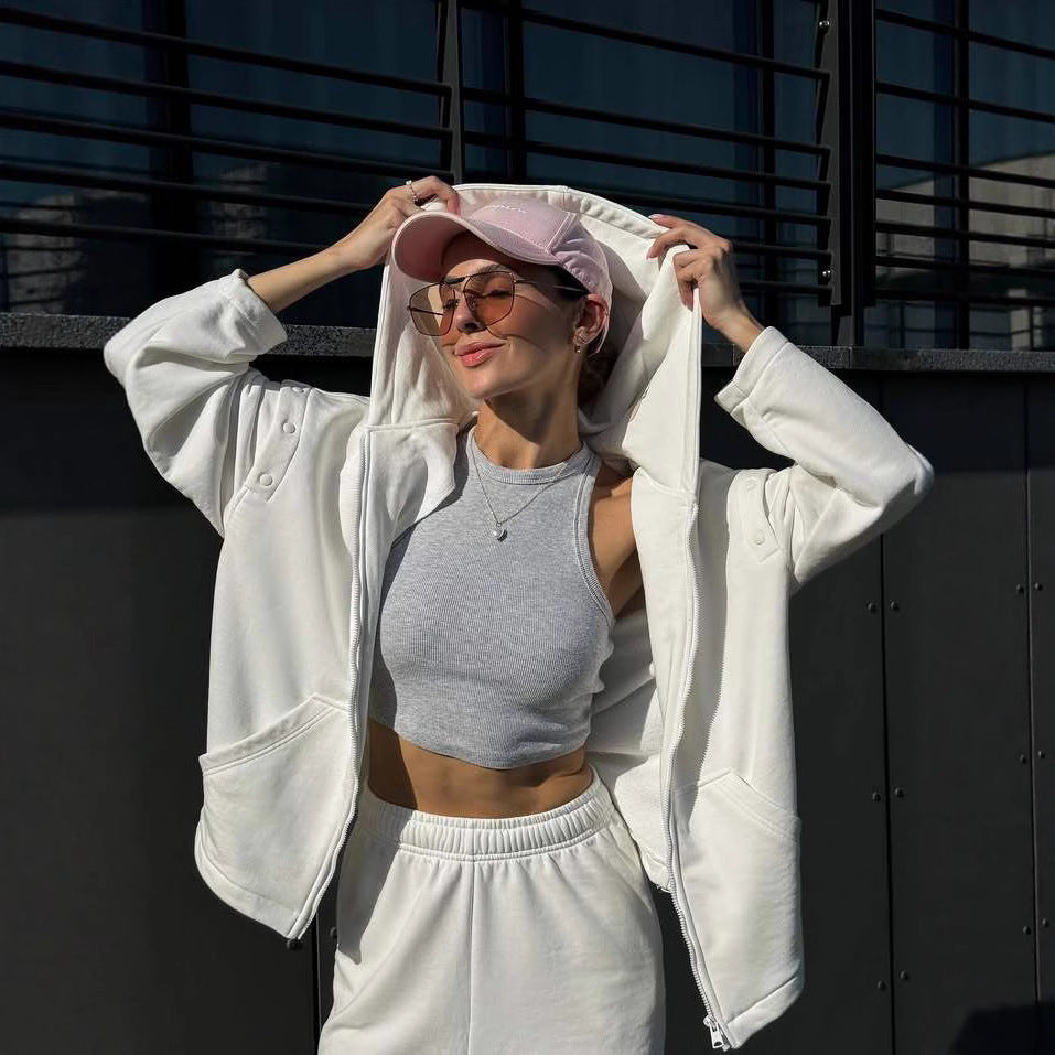 Damen modisches Sport-Lounge-Set mit künstlerischen Cut-Outs und übergroßem Hoodie Heidi-Mode