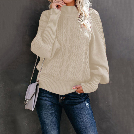 Damen Grobstrickpullover mit hohen Kragen und voluminösen Ärmeln Heidi-Mode