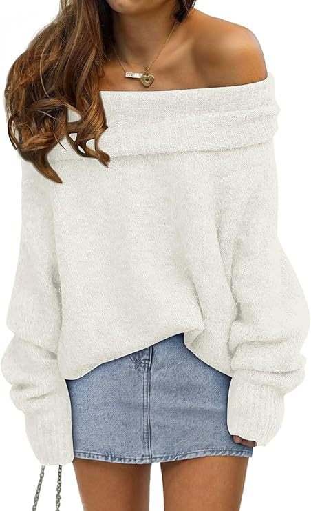 Damen Oversized Pullover mit schulterfreiem Design Heidi-Mode