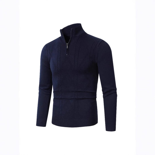 Herren Strickpullover mit modernem Zopfmuster und hohem Stehkragen Heidi-Mode