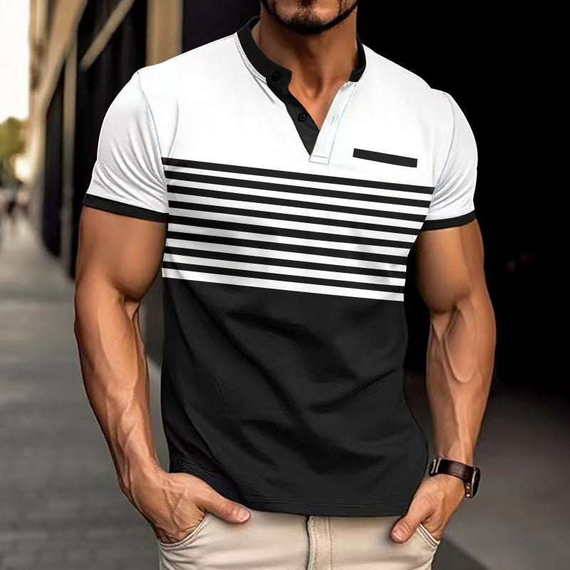 Herren Kurzarm-Poloshirt mit modernem Streifenmuster und praktischen Knöpfen Heidi-Mode
