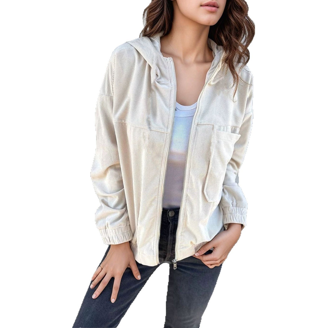Damen lässige Cordjacke mit Reißverschluss und praktischen Taschen Heidi-Mode