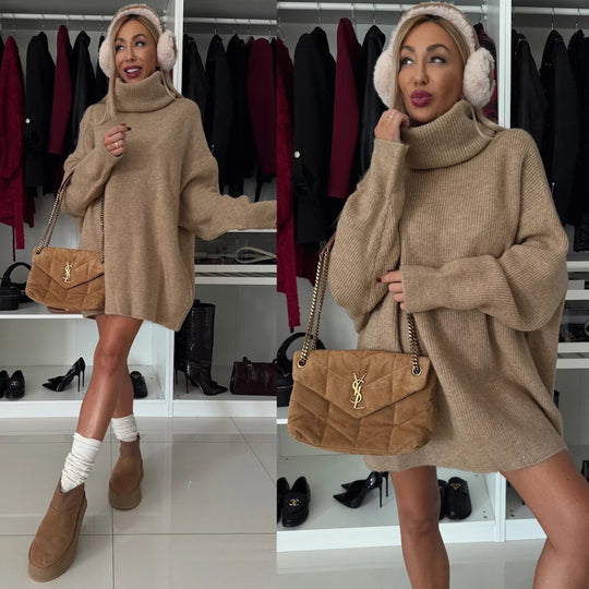 Damen Oversized Rollkragenpullover aus hochwertigem Strick Heidi-Mode