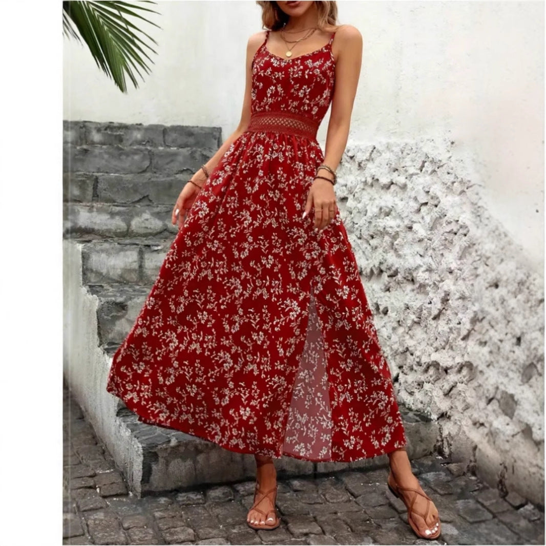 Damen Sommermaxikleid mit floralem Design und raffiniertem Schlitz Heidi-Mode
