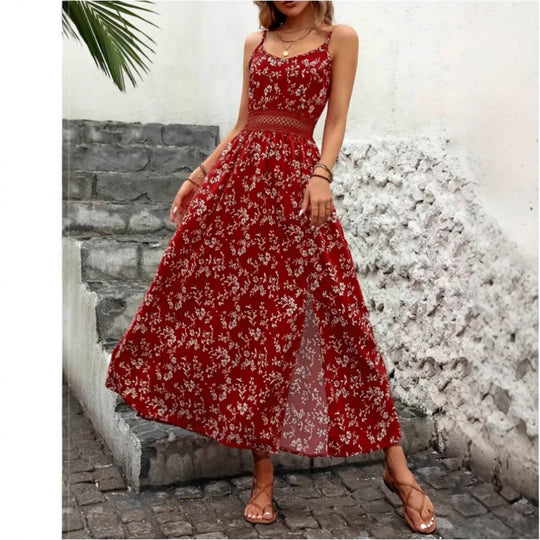 Damen Sommermaxikleid mit floralem Design und raffiniertem Schlitz Heidi-Mode