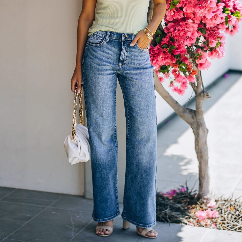 Damen Hight-Waist Jeans im lässigen Wide-Leg Schnitt Heidi-Mode