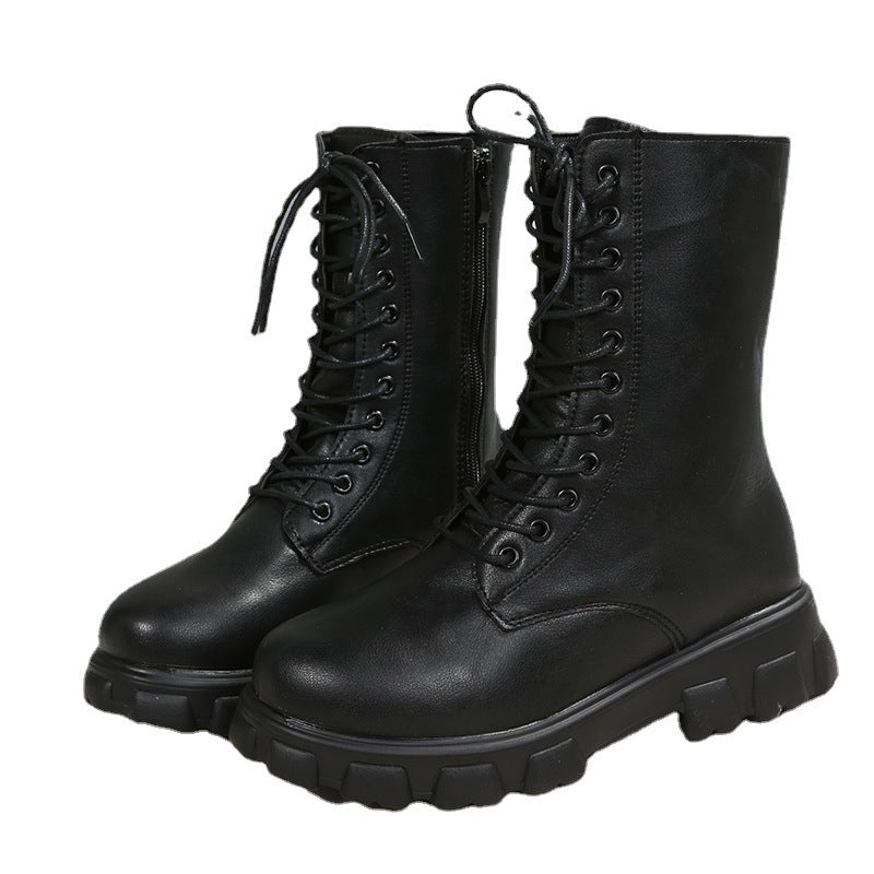 Damen Schnürboots mit robustem Plateau und seitlichem Reißverschluss Heidi-Mode
