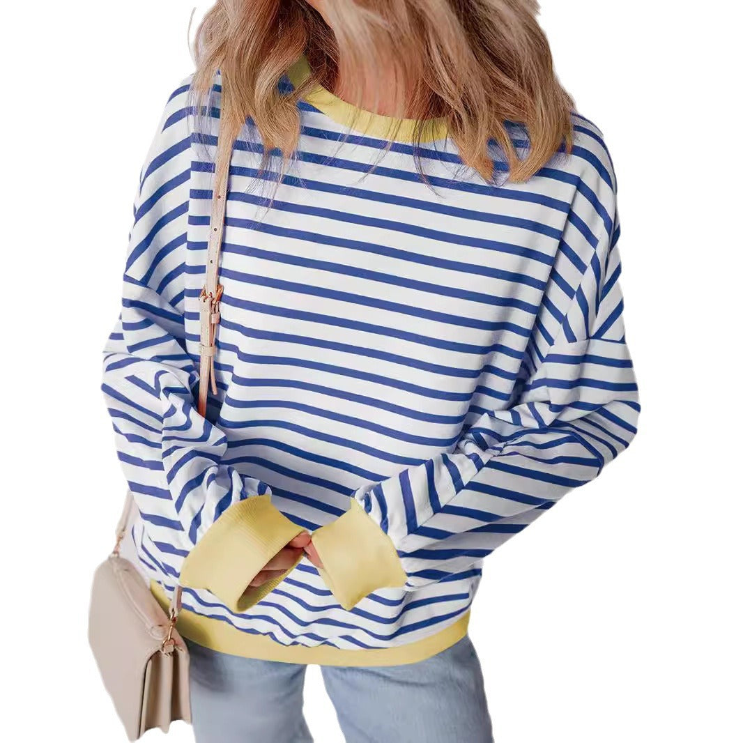 Damen Lässiges gestreiftes Sweatshirt mit voluminösen Ärmeln Heidi-Mode