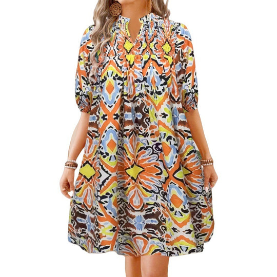 Heidi Mode | Bohemian Women 's Fashion Bedrucktes Kleid mit V-Ausschnitt