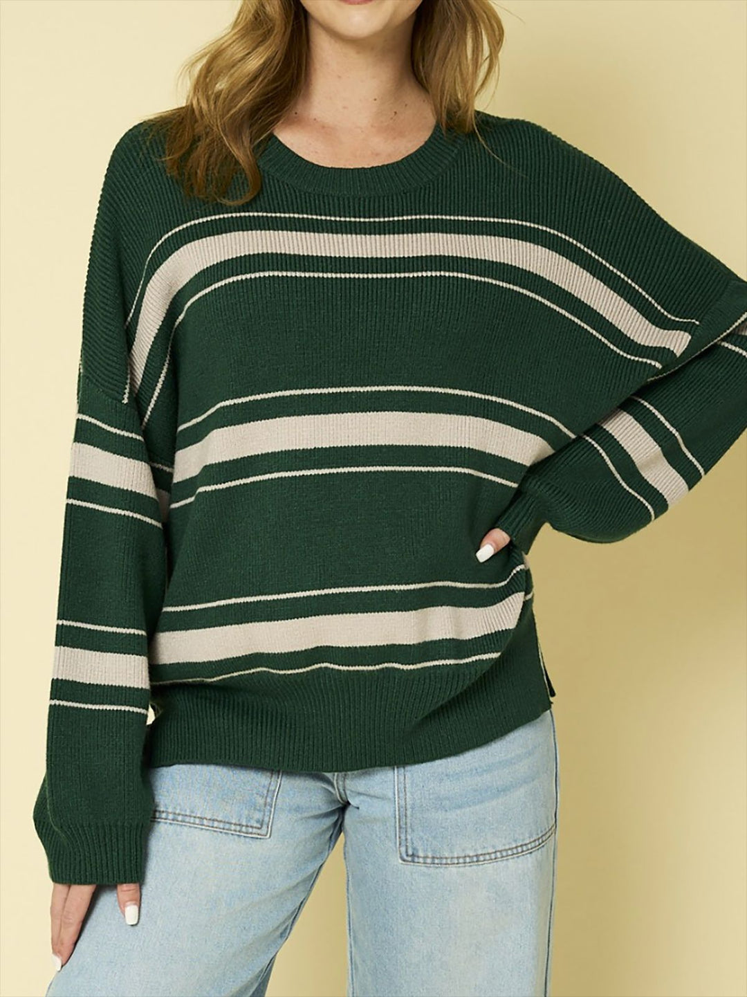 Damen lässiger Pullover mit modernen Streifen Heidi-Mode