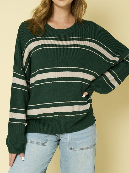 Damen lässiger Pullover mit modernen Streifen Heidi-Mode