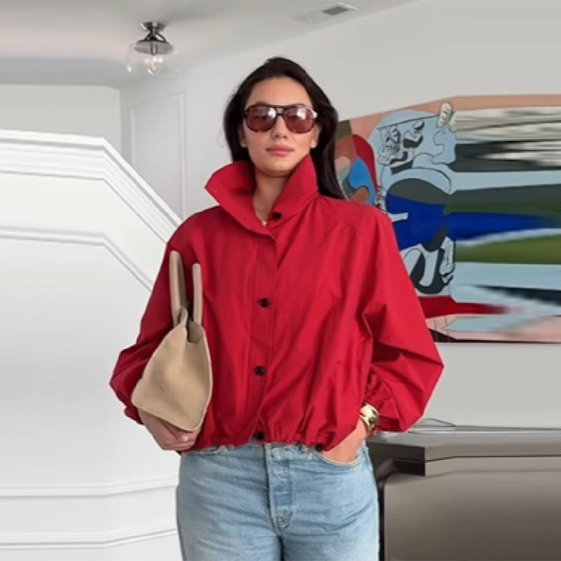 Damen Modische Kurzjacke mit hohem Kragen und elastischem Bund Heidi-Mode