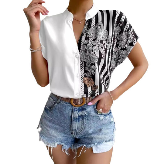 Damen Elegante Bluse mit floralem Druck und gestreiftem Design Heidi-Mode